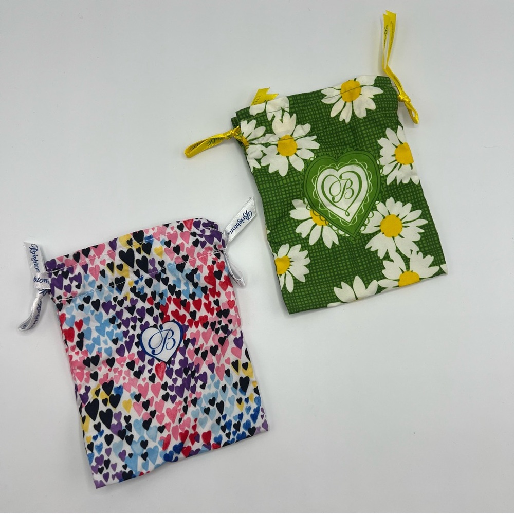Brighton‎ Jewelry 2 Dust Bags Daisy Floral & Multicolor Hearts Print Drawstring